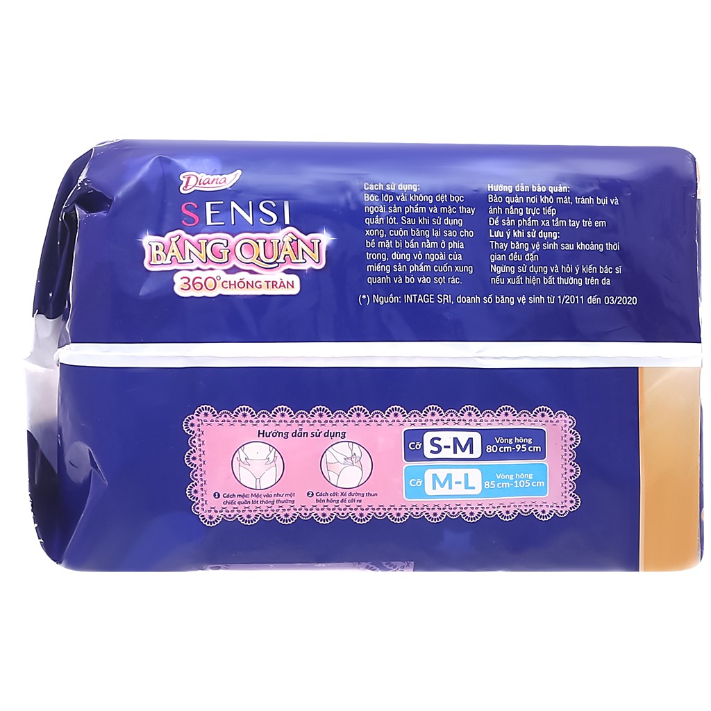 Băng đêm dạng quần Diana Sensi  360 độ chống tràn size M-L 5 chiếc/gói