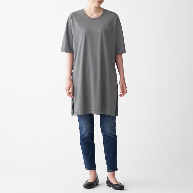 Muji Áo Tunic Dáng Dài Vải Jersey Sợi Slub