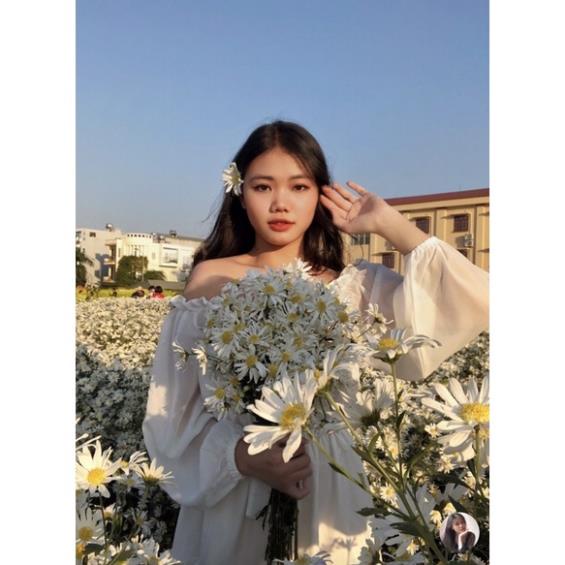 Kan Shop -  Váy Vintage Tiểu Thư Trễ Vai - Đầm Bánh Bèo Màu Trắng Xinh Xắn | BigBuy360 - bigbuy360.vn