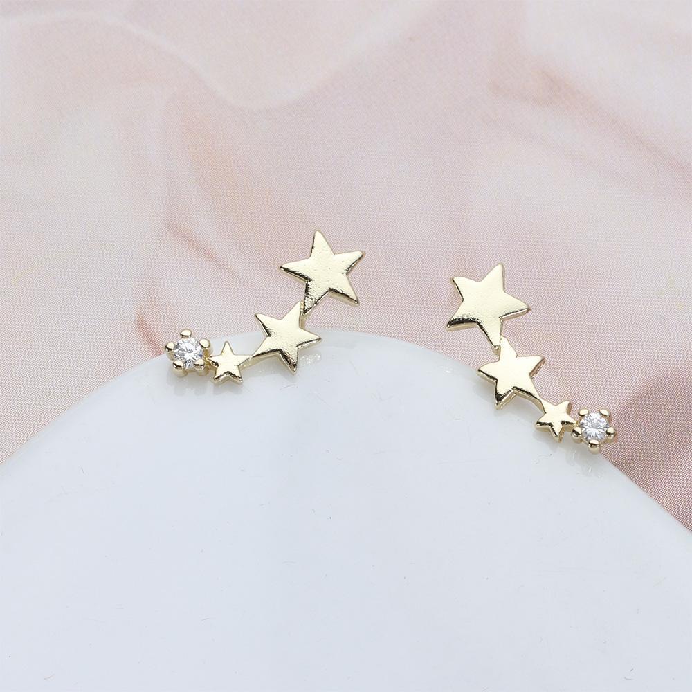 ROSE Bông Tai Mạ Bạc 925 Hình Ngôi Sao Thời Trang Cho Nữ