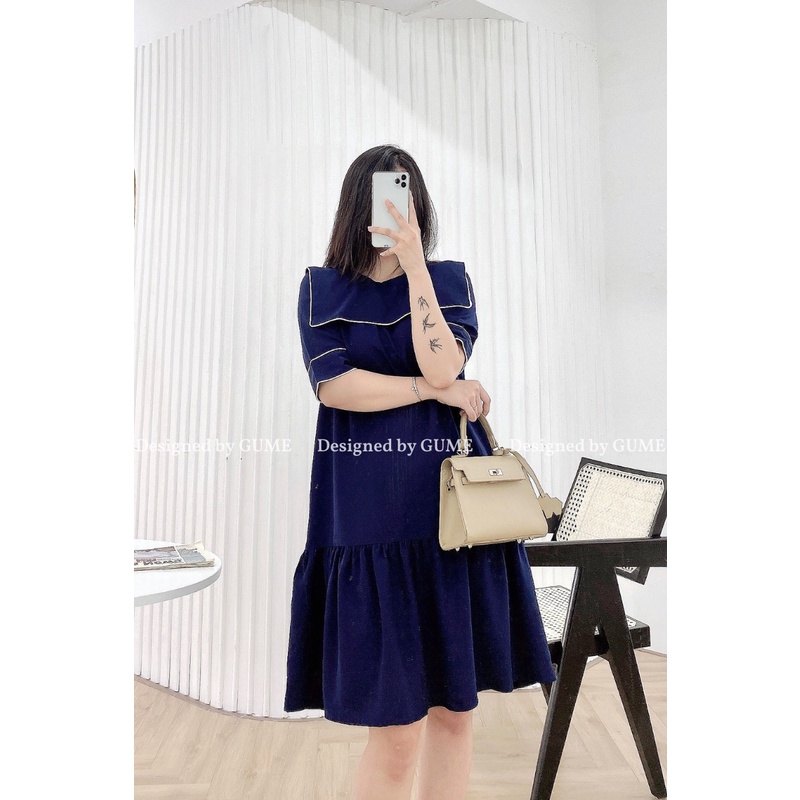 Váy Bầu Thiết Kế Bigsize Gume Đầm Bầu Công Sở Tiểu Thư Dáng Suông Đuôi Cá Cổ Yếm Vải Sạn Lụa Mặc Đi Làm Đi Chơi MB104