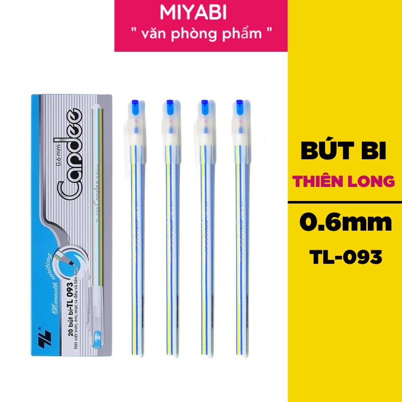 Bút nến thiên long xanh / đen TL-093 ngòi 0.6mm - 20 cái - Hộp bút bi thiên long cao cấp - MIYABI STORE