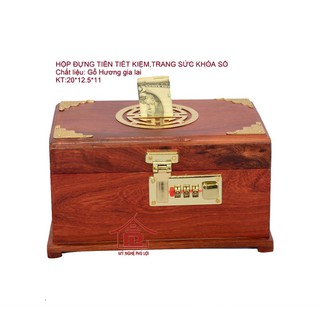 Hộp đựng tiền tiết kiệm khóa số gỗ hương gia lai