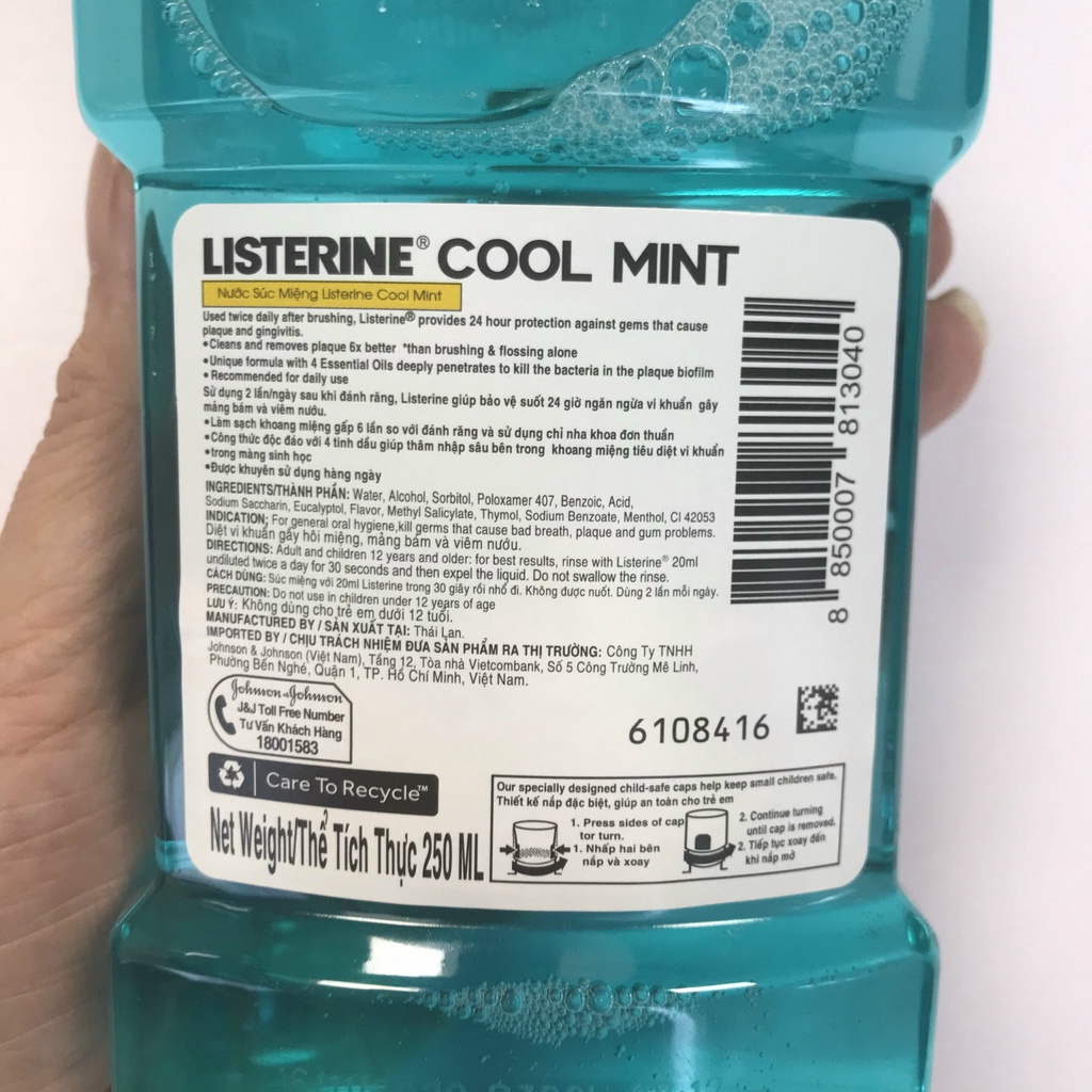 Nước súc miệng Listerine 250ml - nước xúc miệng Cool Mint