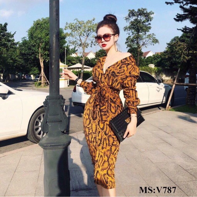 ĐẦM BODY HOA VĂN DA RẮN - ĐẦM SƠ MI CÁCH ĐIỆU
