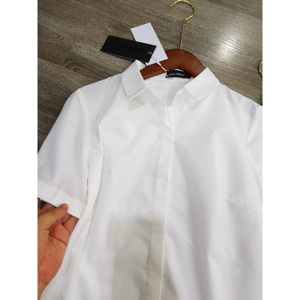 Áo Sơ Mi Trắng Cộc Tay Vero Moda Xuất Hàn - Chất Mát, Không Nhăn Hà Giang Vnxk