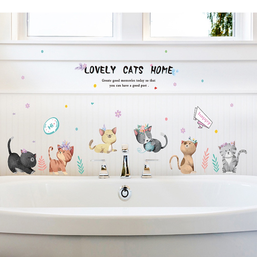 Decan dán tường, tranh dán tường hình chú mèo vui nhộn, trang trí phòng cho bé SK7184
