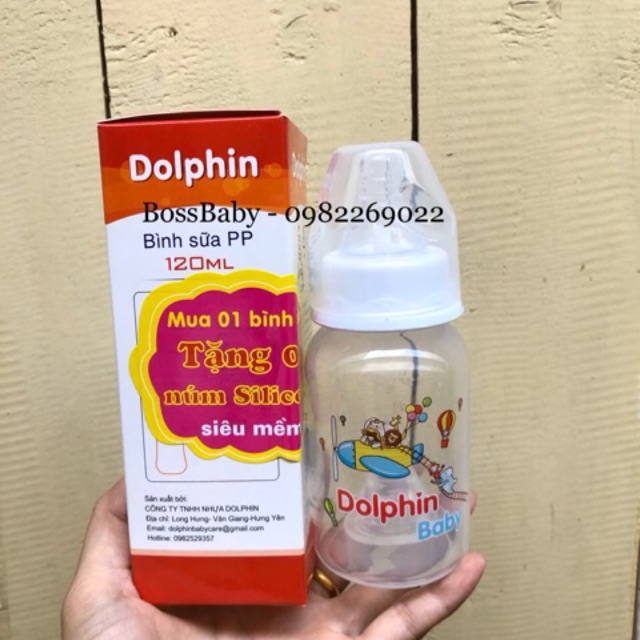 Bình sữa PP cổ hẹp Dolphin 120ml (Có van chống sặc)