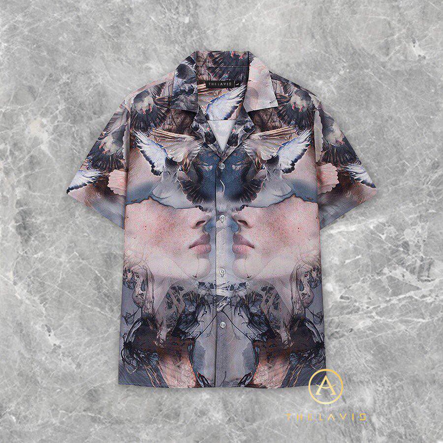 Sơ mi nam cộc tay hoạ tiết mặt người (FreeShip XTRA) chất lụa mềm mịn,sang trọng ,lịch lãm