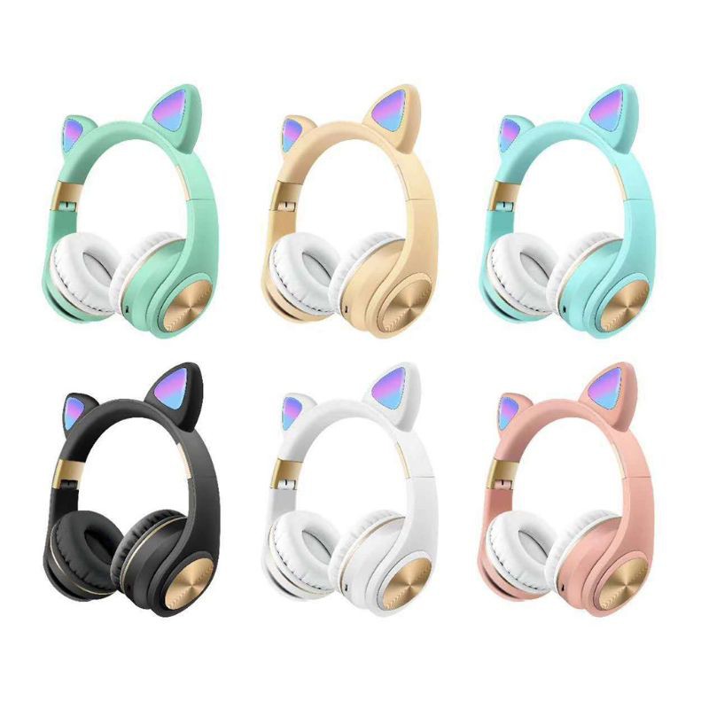 VIVI Cat Ear LED Light Wireless Foldable Bluetooth Headphones Flashing Glowing Over Ear with Microphone and Volume Control