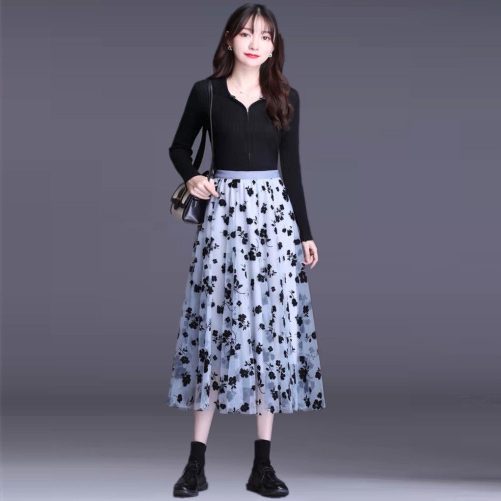 Chân Váy Xòe Lưng Cao Họa Tiết Hoa Thời Trang Cho Nữ