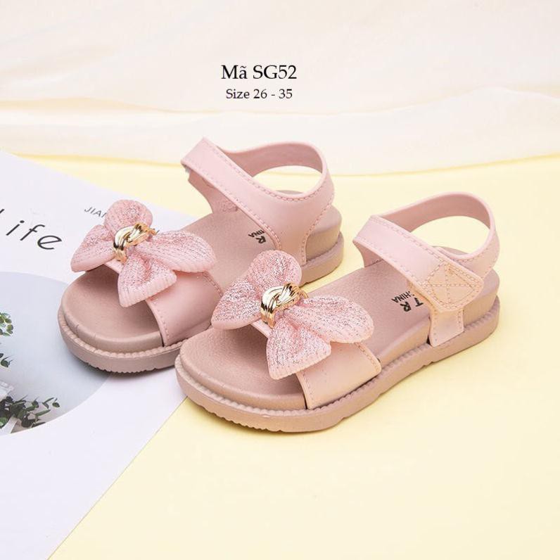 Dép sandal nhựa dẻo cho bé gái 3 - 8 tuổi gắn nơ xinh xắn quai hậu siêu mềm siêu bền đi mùa hè SG52