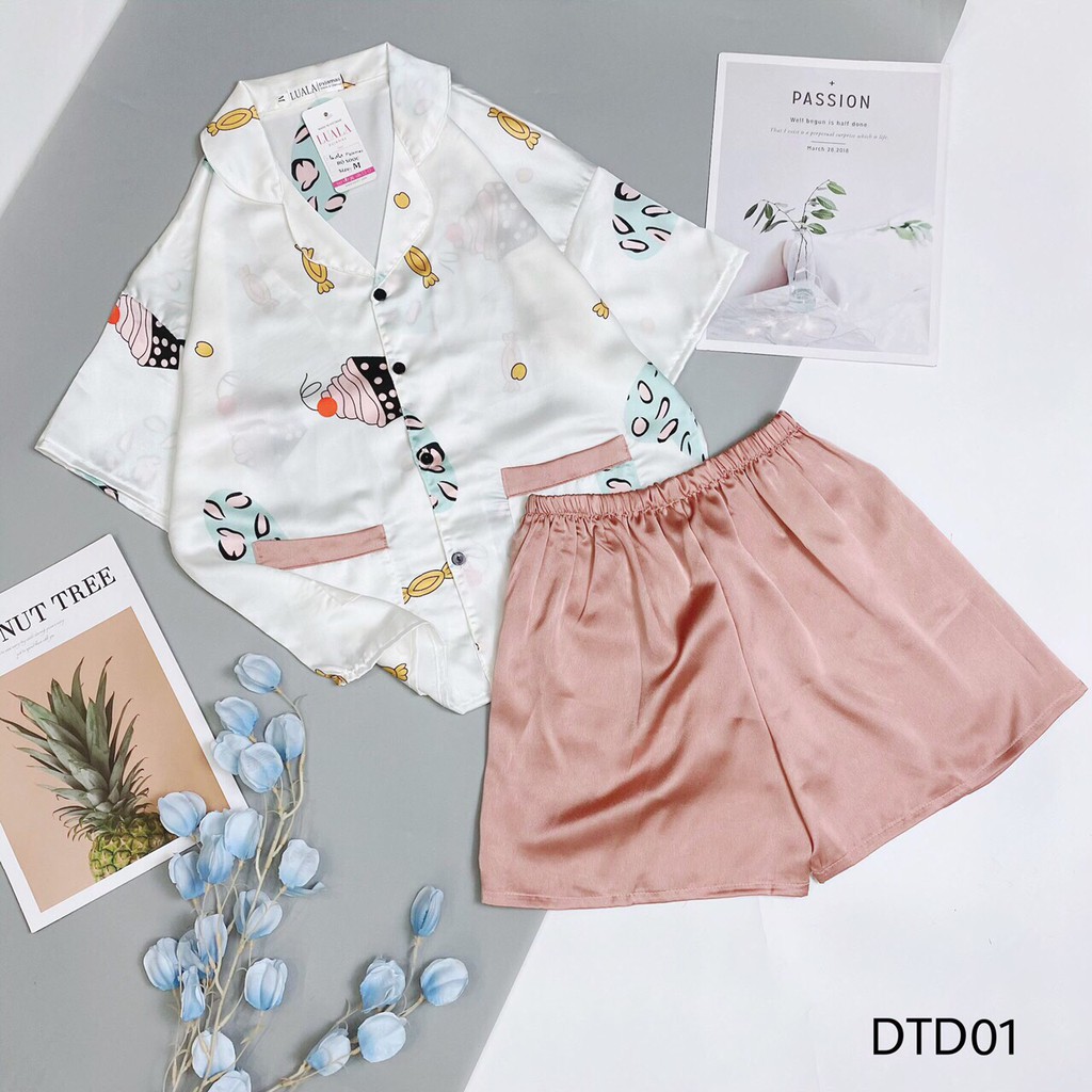 Đồ Ngủ-Pijama nữ, đồ mặc nhà Lụa Satin cộc tay Cổ vạt, cao cấp, dễ thương. Thích hợp mặc nhà và dạo phố | BigBuy360 - bigbuy360.vn