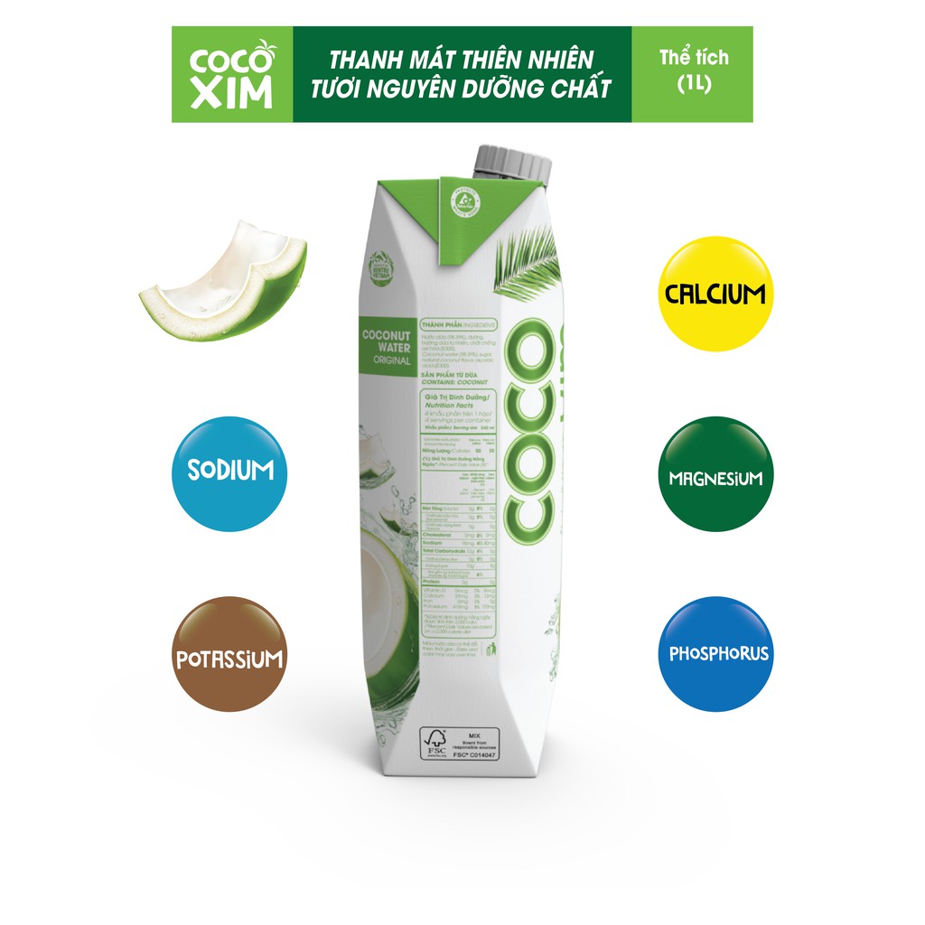 Hộp Nước dừa Xiêm xanh/ Xiêm Sen 100% dừa tươi nguyên chất Cocoxim 1000ml - Thương hiệu COCOXIM- YOOSOO MALL