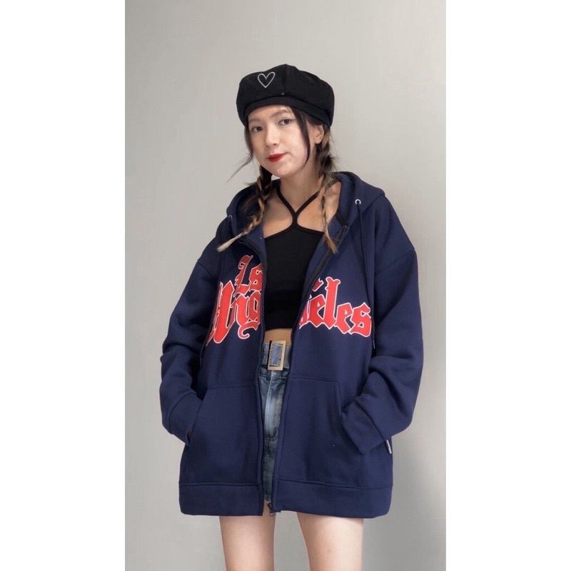 Áo khoác hoodie dây kéo bo tay Lossangerless UlzzangHodie nữ form rộng dài len tăm rẻ không xù lông Free ship