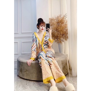 BỘ LỤA KIMONO CỔ V HỌA TIẾT 01 CAO CẤP