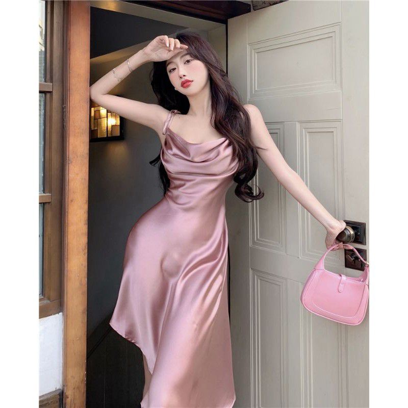 Đầm Lụa Cổ Đổ Cột Dây Tà Chéo Đi Chơi Dự Tiệc