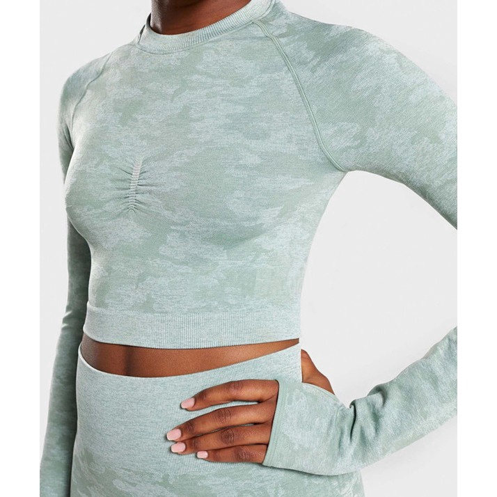 Áo croptop thể dục thể thao HOPPE FUMENG tay dài họa tiết rằn ri thời trang cho nữ