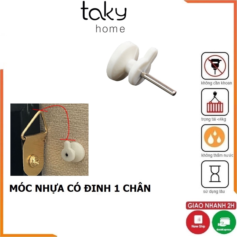 Bộ 10 Móc Nhựa Không Vấu Đinh 1 Chân Đóng Tường, Móc Treo Gắn Tường Tiện Lợi, Nhanh Chóng. TakyHome 2219Set10