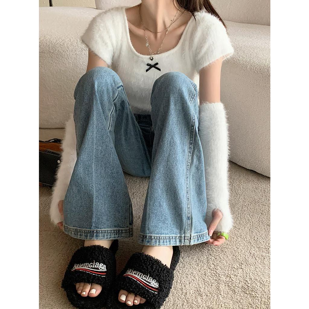 60683 Phong Cách Mới Quần Denim Nữ Ống Loe Micro