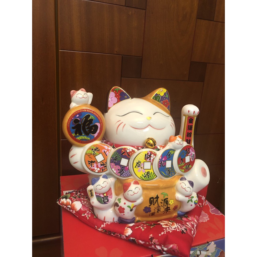 [Big Sale] Mèo Thần Tài Sứ , Mèo May Mắn Maneki Neko cao  23cm. Vẩy Tay Gọi Khách BÁT PHƯƠNG KHAI TÀI