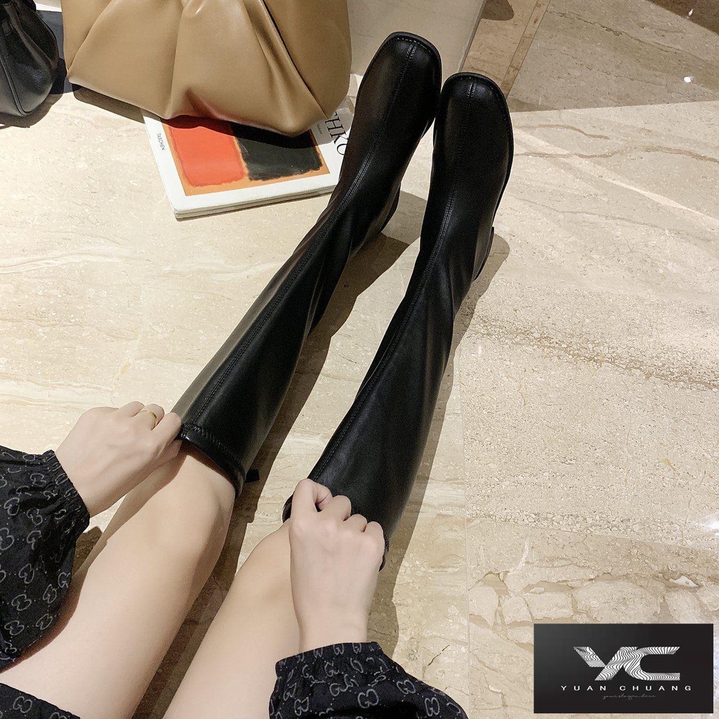 [Bán Chạy] ~ Giày Bốt Cao Qua Gối Phối Khóa Kéo Phong Cách Hiệp Sĩ Mới Cho Nữ