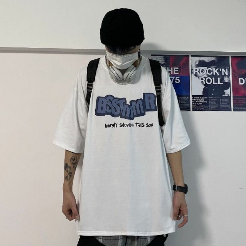100% cotton áo thun tay lỡ cổ tròn form rộng unisex