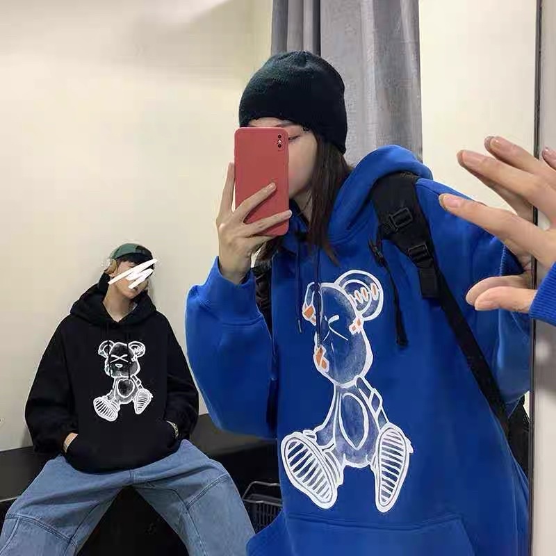 Áo Hoodie Nỉ Bông Unisex Tay Dài Túi Bụng Gấu Teddy