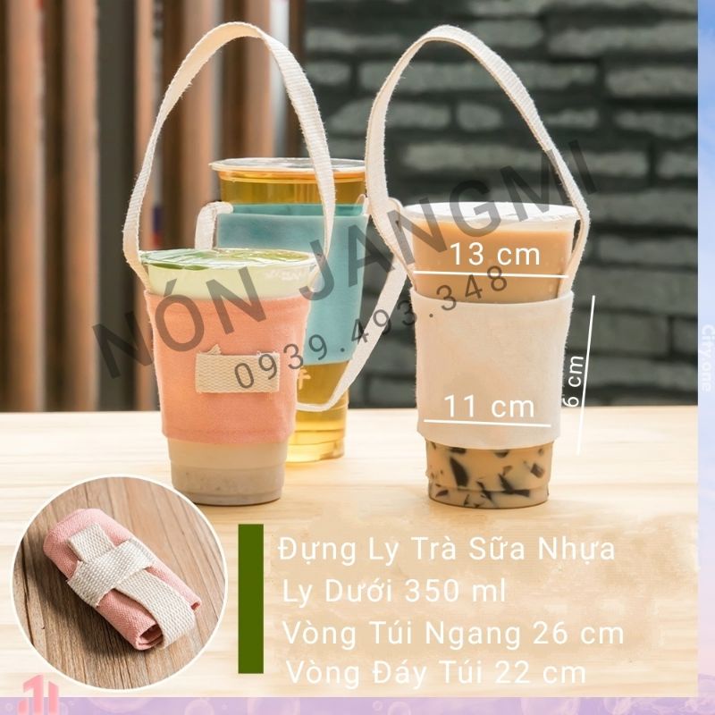 Túi Quai Vải Xách Ly 450ml Dây Trắng Phối Nhiều Màu