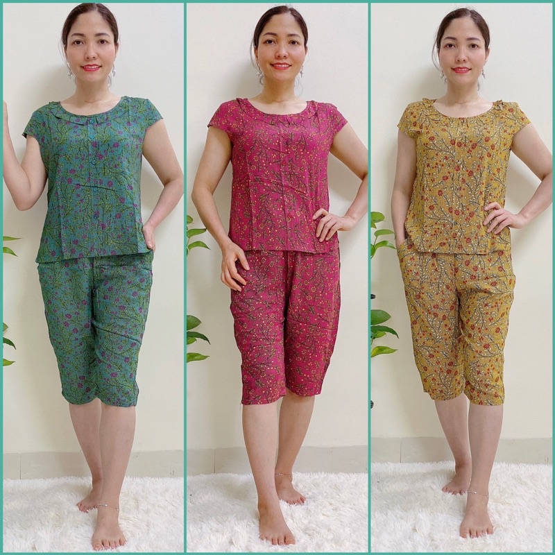 Đồ bộ trung niên Bộ Lanh Nhung Trẻ Gia Huy mẫu Quần Ngố Lửng Có Tay