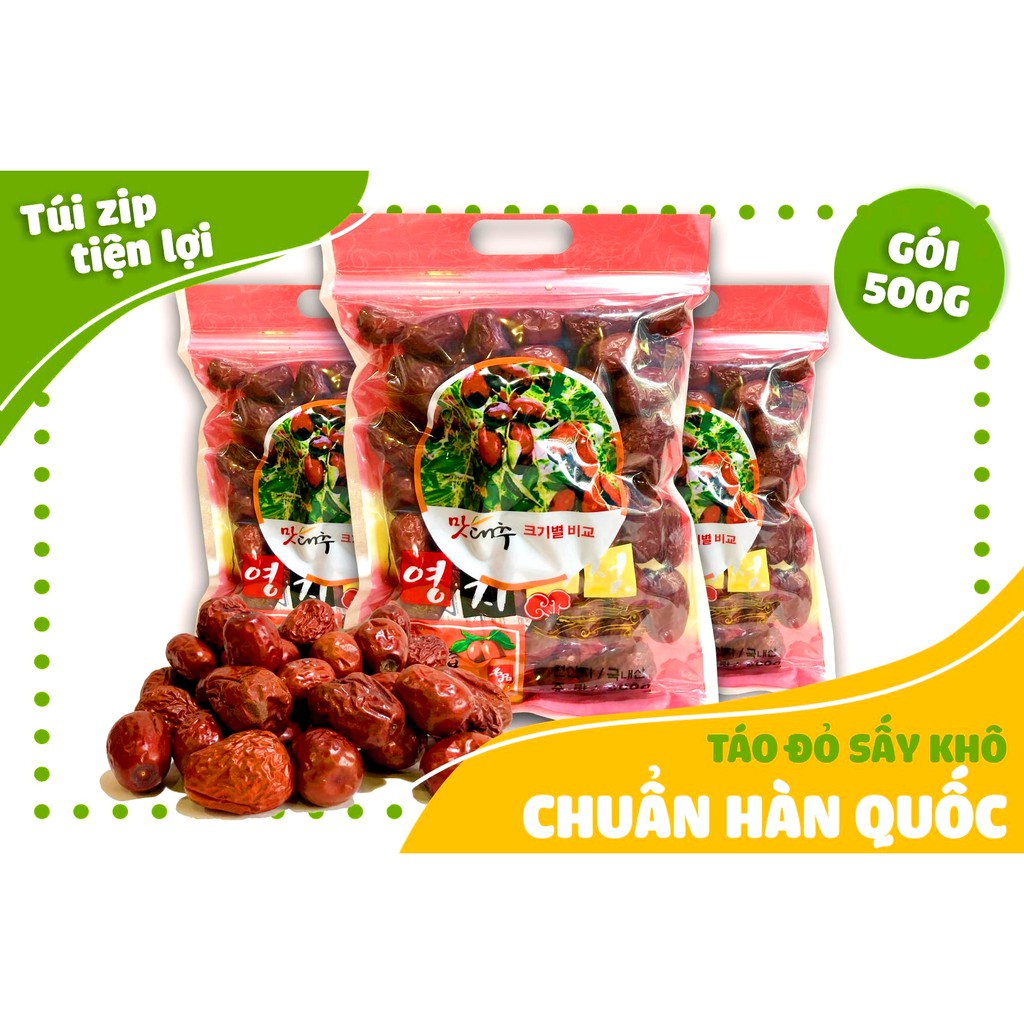 Táo Đỏ Hàn Quốc Sấy Khô 500g - Quả Táo Đỏ NHẬP KHẨU Bổ Dưỡng Quả To (Ruvask chuyên hạnh nhân, óc chó, mac ca, hạt dẻ )