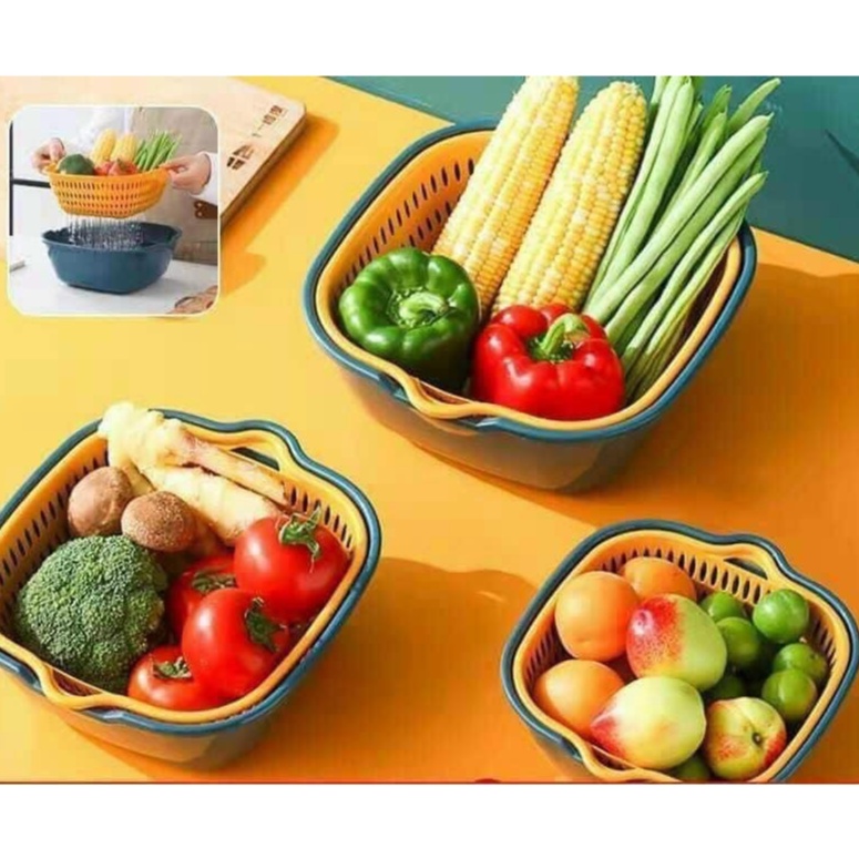 Combo 6 Món Rổ Nhựa Ráo Nước , Rổ Rửa Rau Củ Hai Lớp Cao Cấp