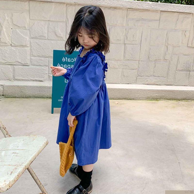 Đầm công chúa cổ vuông tay dài phong cách Hàn Quốc cho bé gái Se7en