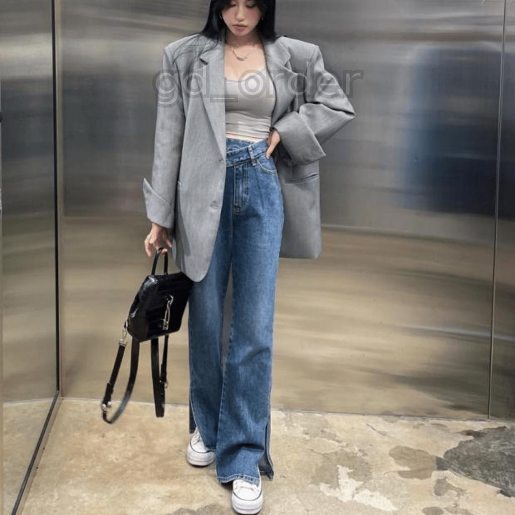 Q1|Quần jeans bò nữ xẻ tà ống rộng cạp cao hàn quốc basic dễ mặc đi học, đi chơi gd_order