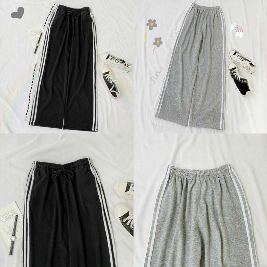 Quần ỐNG RỘNG Nữ 2 Sọc và 3 Sọc Trắng Unisex Nam Nữ Màu Đen - Kiểu quần Culottes lưng cao Leevin Store 2021