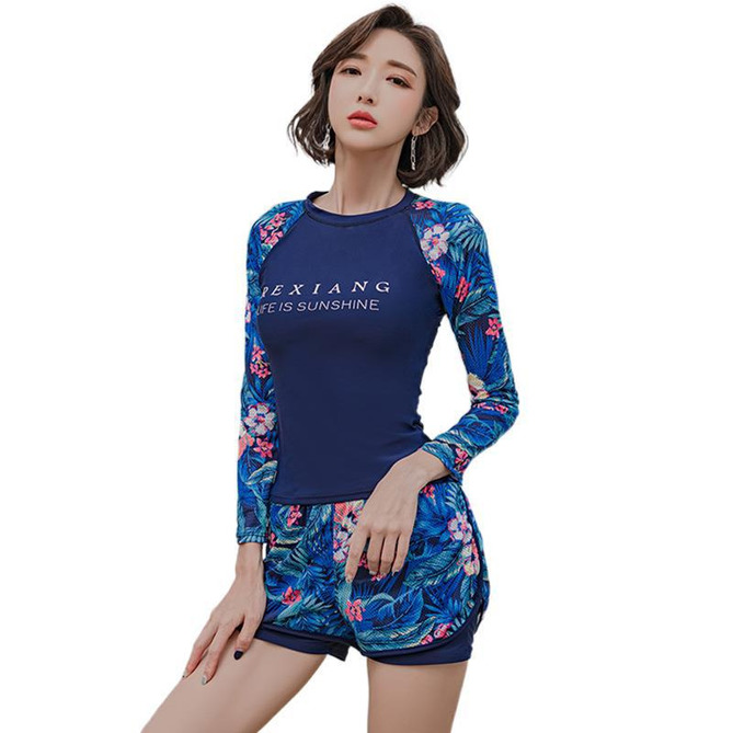 【Hàng sẵn sàng】thiết kế cảm giác áo tắm phụ nữ retro in dài tay tách trong bảo vệ kem chống nắng chống chói áo tắm thể thao suối nước nóng~666~ | BigBuy360 - bigbuy360.vn