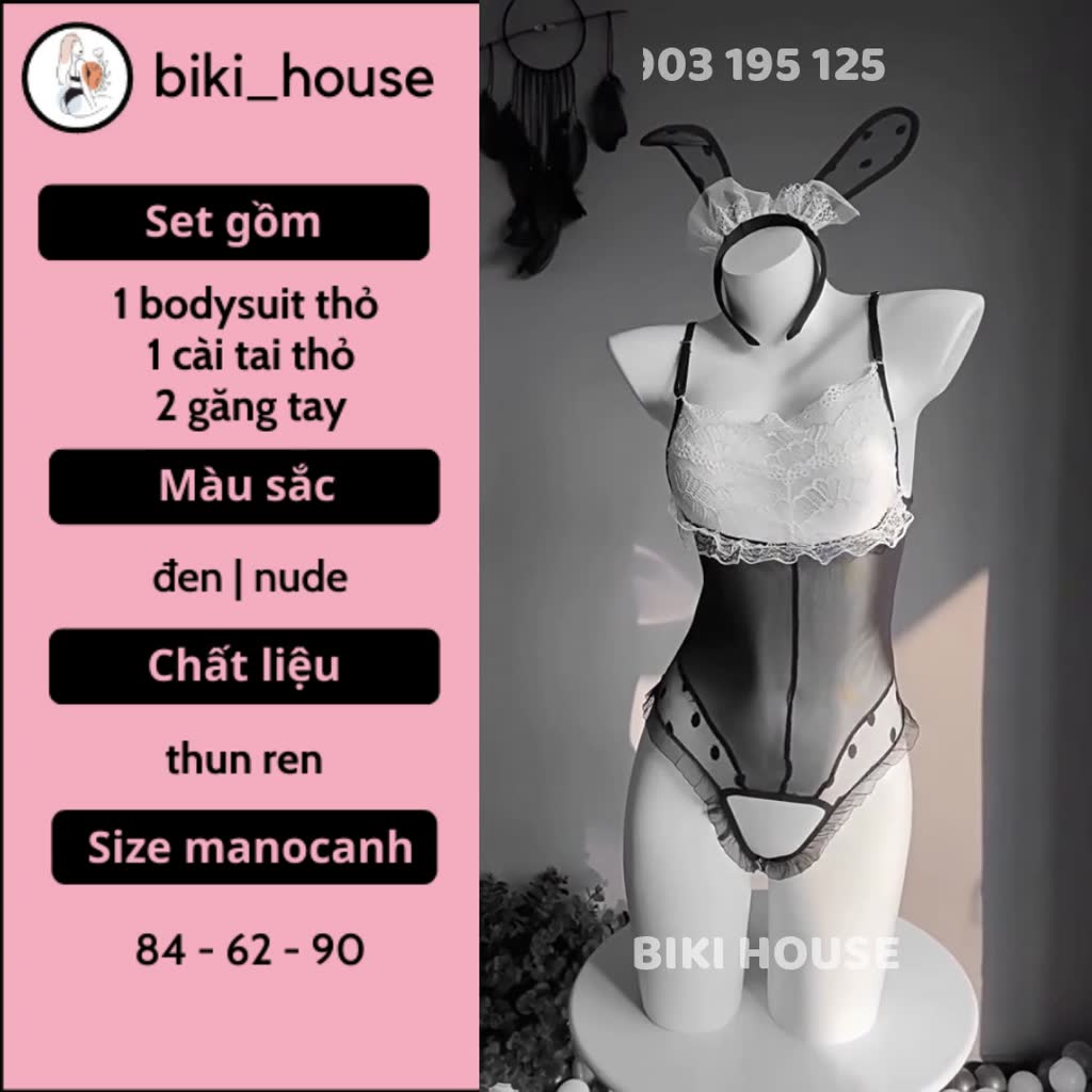 Đồ cosplay sexy thỏ lưới ren xuyên thấu đáng yêu gợi cảm bodysuit áo liền thân Bunny chấm bi quyến rũ BIKI HOUSE N734 | BigBuy360 - bigbuy360.vn