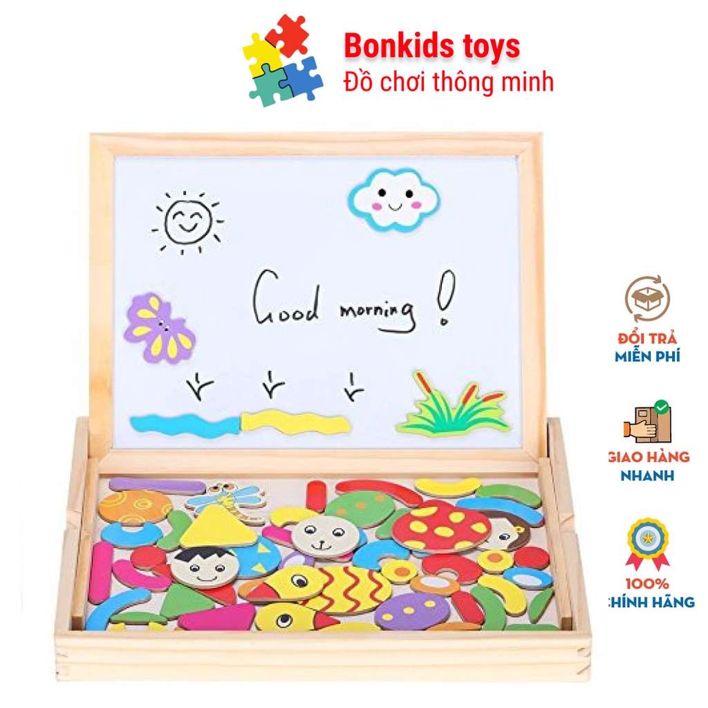 Tranh ghép hình nam châm 2 mặt bằng gỗ đồ chơi xếp hình cho bé Bonkids toys