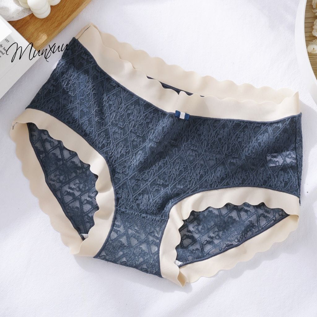 Quần lót nữ ren cao cấp sọc chéo tiểu thư phối viền su thông thoáng - MUNXUU QC103