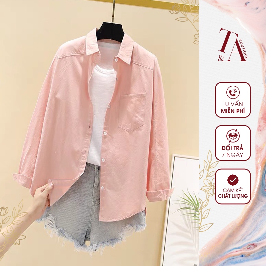 Áo Sơ Mi Nữ CHIDU Màu Hồng Chất Liệu Vải Thô Cao Cấp Mềm Mịn, Thoáng Mát - TA004-3