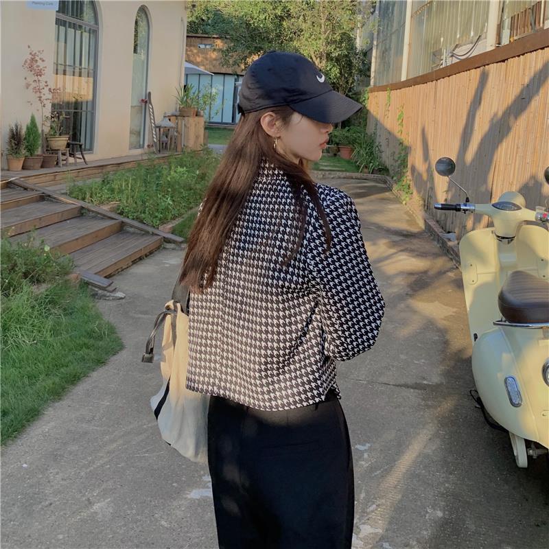 Áo khoác dáng ngắn dài tay in họa tiết phong cách Hàn Quốc thanh lịch thời trang cho nữ