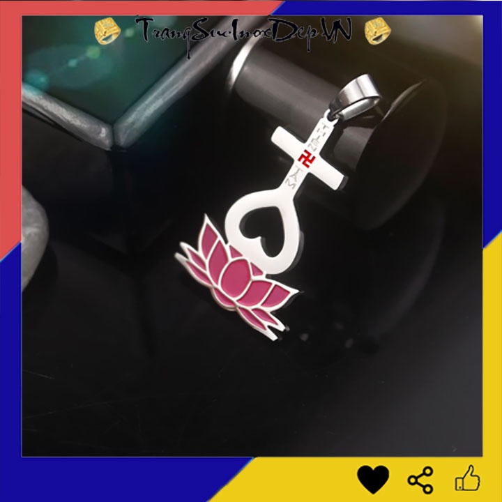Mặt dây chuyền thiên tâm đế hoa sen màu hồng bằng inox sáng đẹp, không đen đem lại bình an may mắn cho người đeo