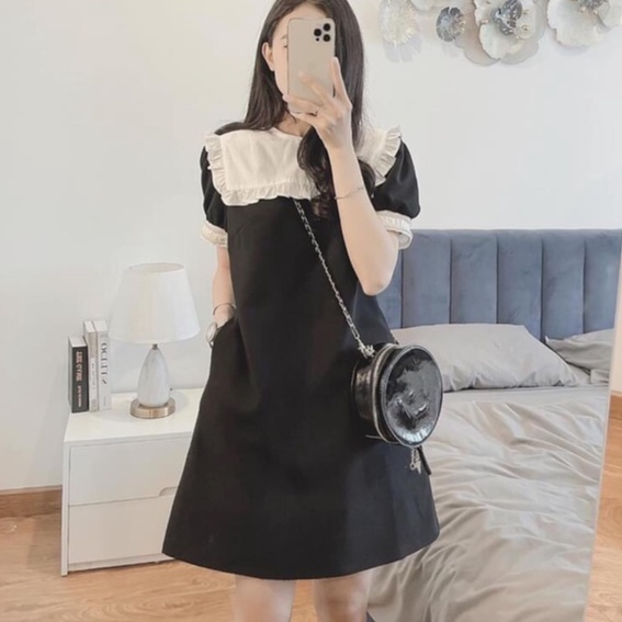 Váy suông cổ bèo điệu đà cân mọi vóc dáng