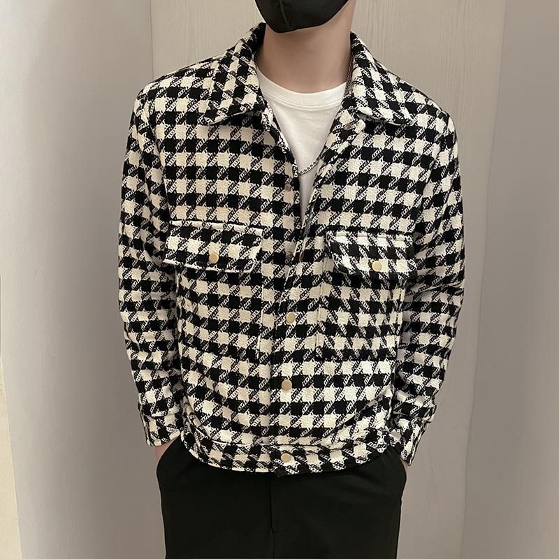 Áo khoác nam Hàn Quốc dài tay, hoạ tiết đen trắng