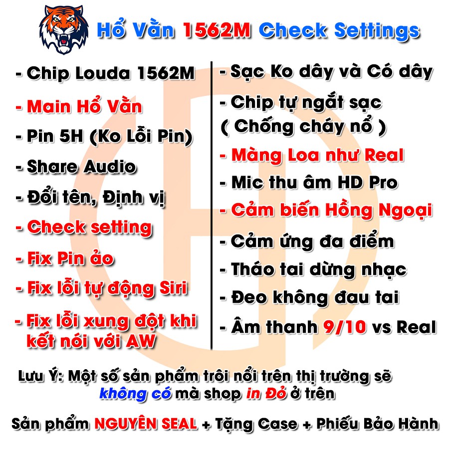 ⚡Tặng Case Xịn⚡ Tai nghe bluetooth Hổ Vằn 1562M Check Setting Bản Mới 2021- Chất âm 9/10 - Dùng được cho iOS và Android | BigBuy360 - bigbuy360.vn