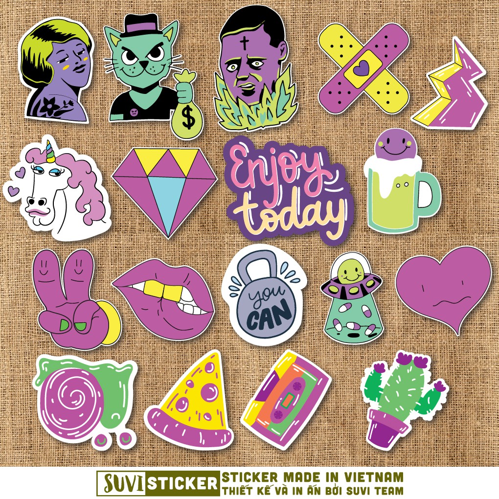 50 Sticker Màu Tím Purple chống nước sticker dán laptop, điện thoại, đàn guitar, mũ bảo hiểm, vali. MSP: C04