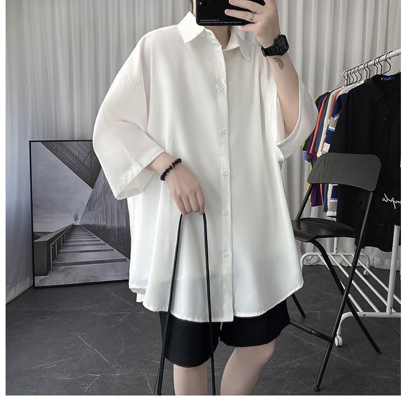 Áo Sơ Mi Tay Lửng Dáng Rộng Vải Lụa Mát Thời Trang Mùa Hè Hàn Quốc