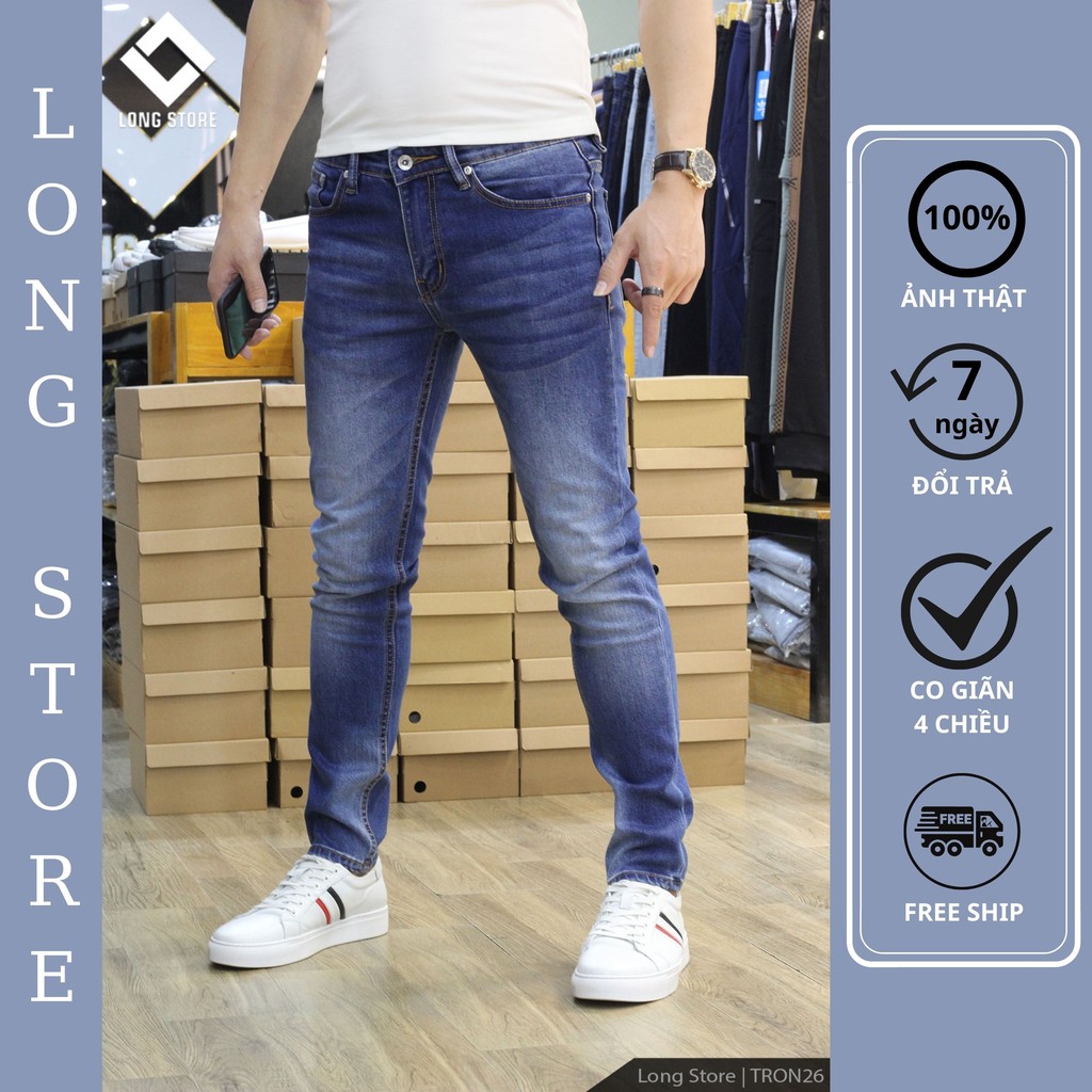 Quần jean nam trơn ZA.RA dáng ôm màu xanh bạc đậm, chất vải bò cotton spandex co giãn 4 chiều [Có Big Size] Tron26