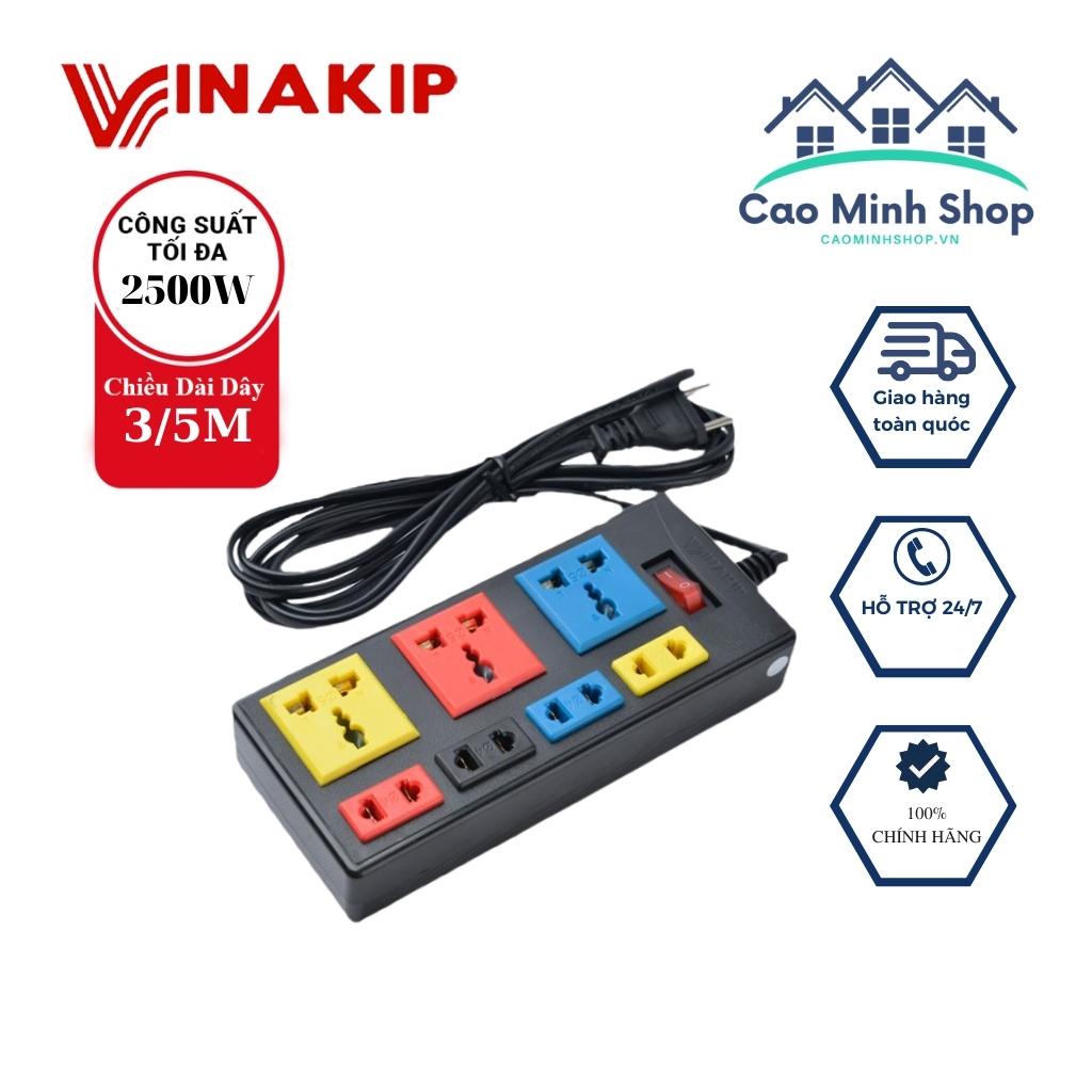 Ổ cắm điện Vinakip 7 lỗ ngả liền dây 2.5m, 3m, 5m, phù hợp với các loại phích cắm, nhựa chống cháy vỡ, nhíp đồng hợp kim