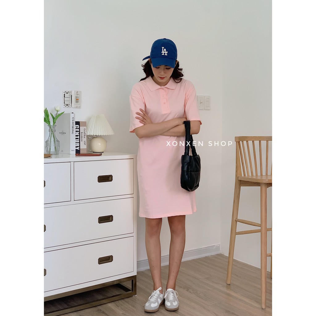 Áo đầm suông polo Xonxen shop chất cotton dày dặn, tháng mát free size, mã 1145